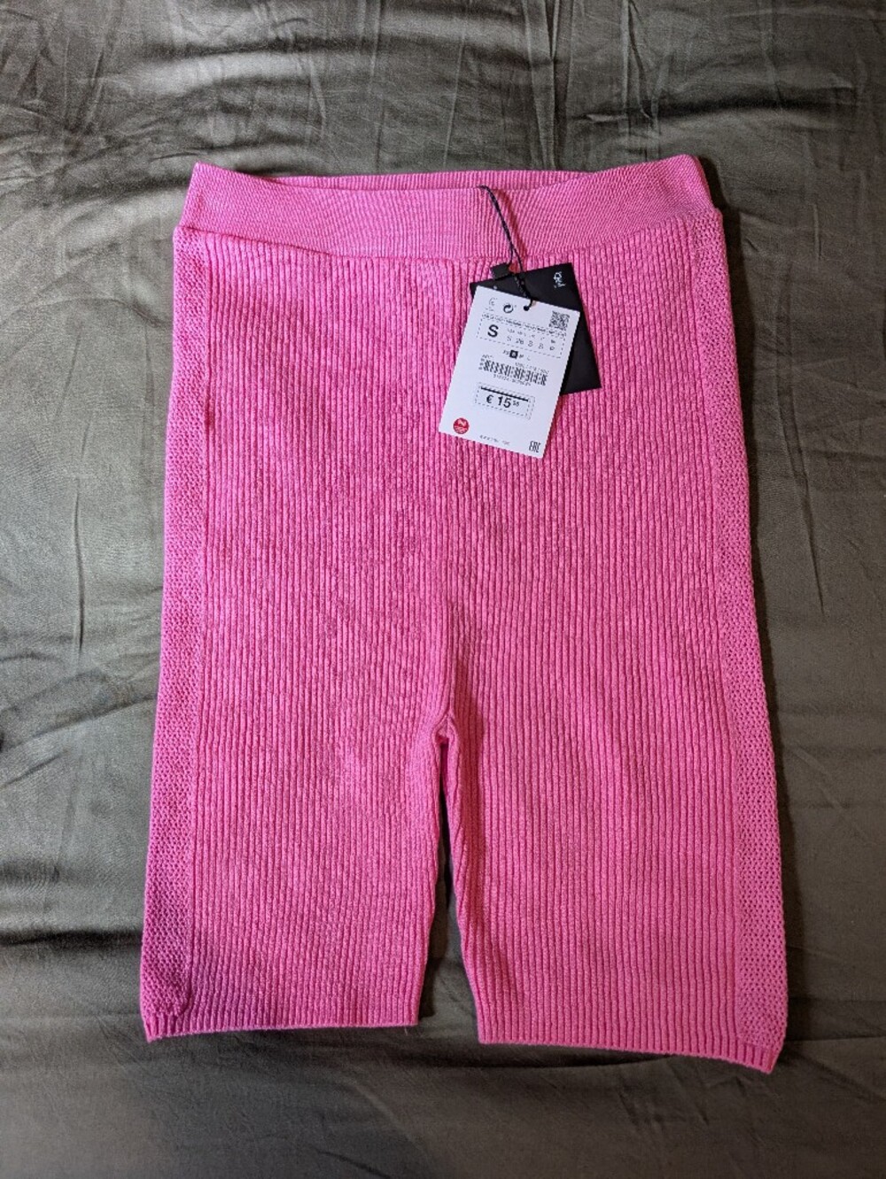 Ribbed Knit Pink Bike Shorts - S